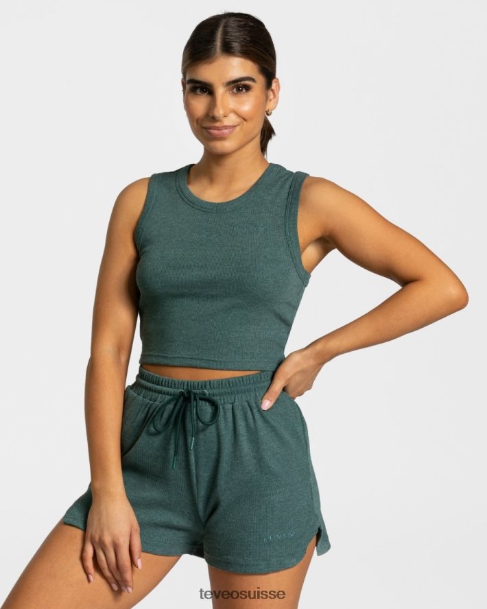 vêtements femmes TEVEO 40204P453 haut court décontracté vert foncé