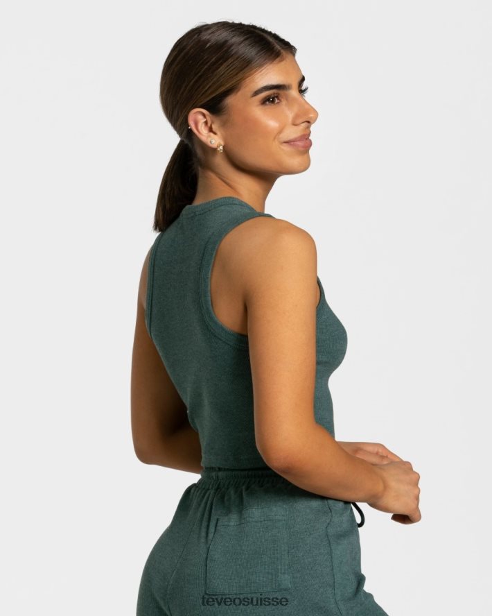 vêtements femmes TEVEO 40204P453 haut court décontracté vert foncé