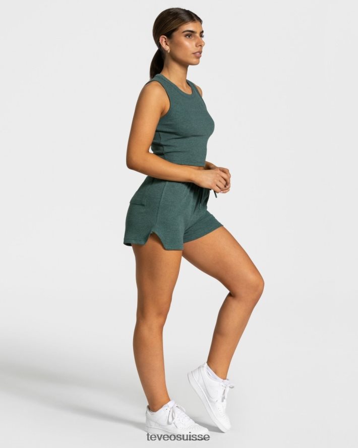 vêtements femmes TEVEO 40204P453 haut court décontracté vert foncé