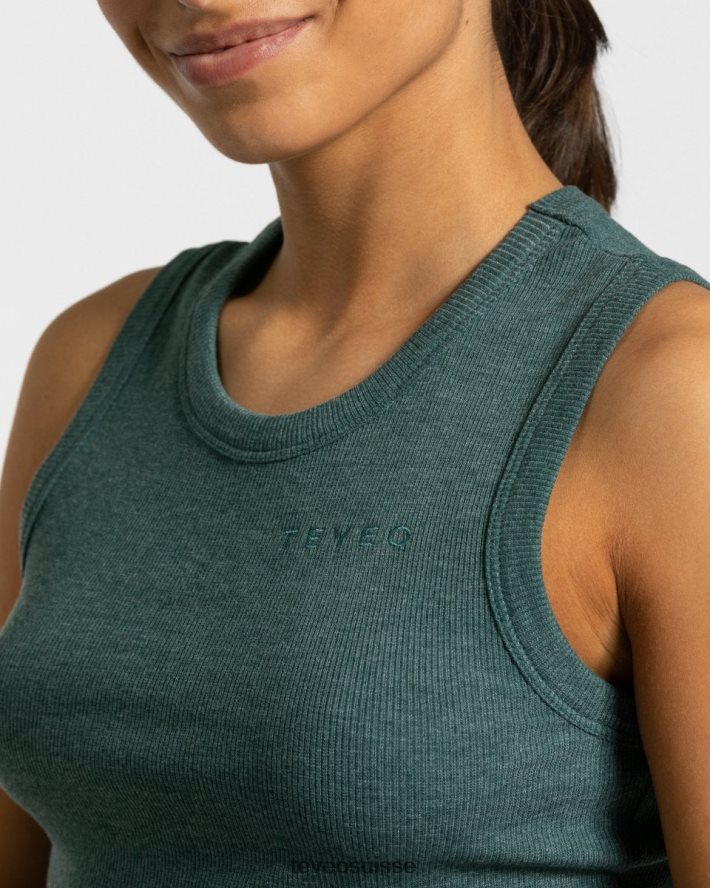 vêtements femmes TEVEO 40204P453 haut court décontracté vert foncé