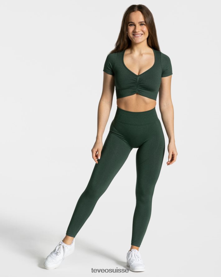vêtements femmes TEVEO 40204P455 haut court de mise au point vert foncé