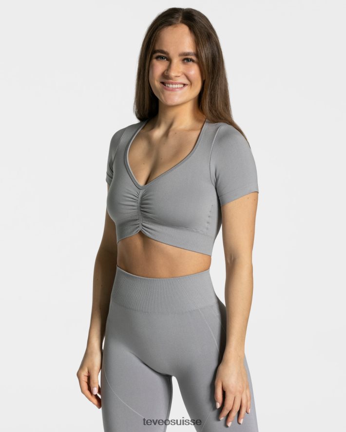 vêtements femmes TEVEO 40204P456 haut court de mise au point gris