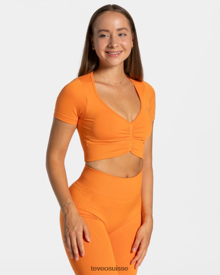 vêtements femmes TEVEO 40204P457 haut court de mise au point orange