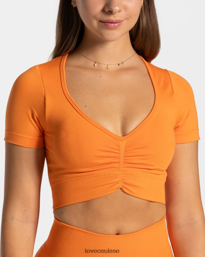 vêtements femmes TEVEO 40204P457 haut court de mise au point orange