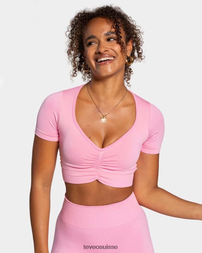 vêtements femmes TEVEO 40204P458 haut court de mise au point rose