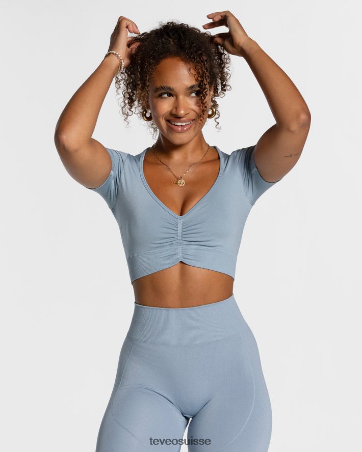 vêtements femmes TEVEO 40204P460 haut court de mise au point bleu acier