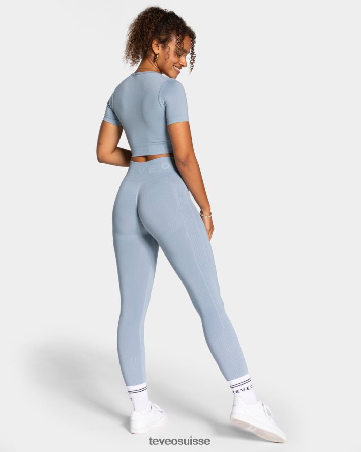 vêtements femmes TEVEO 40204P460 haut court de mise au point bleu acier