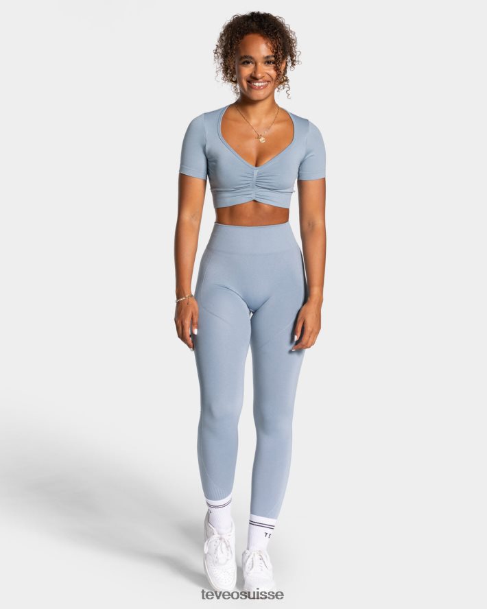 vêtements femmes TEVEO 40204P460 haut court de mise au point bleu acier