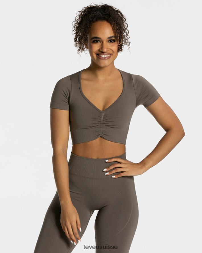 vêtements femmes TEVEO 40204P461 haut court de mise au point taupe