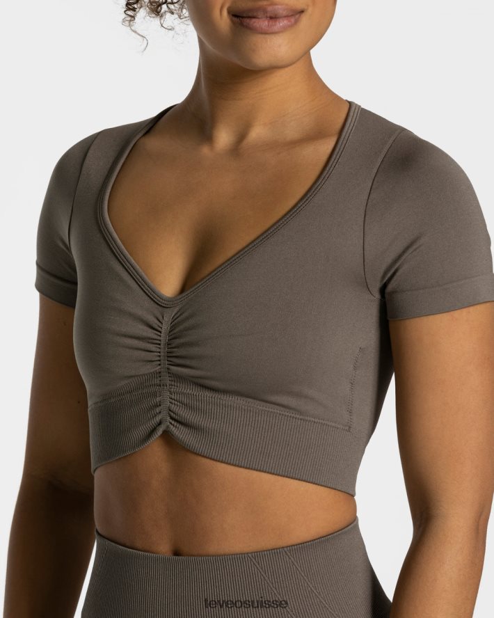 vêtements femmes TEVEO 40204P461 haut court de mise au point taupe