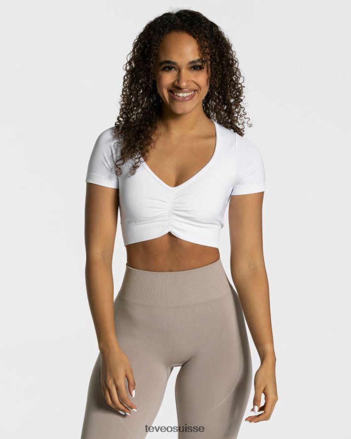 vêtements femmes TEVEO 40204P462 haut court de mise au point blanc