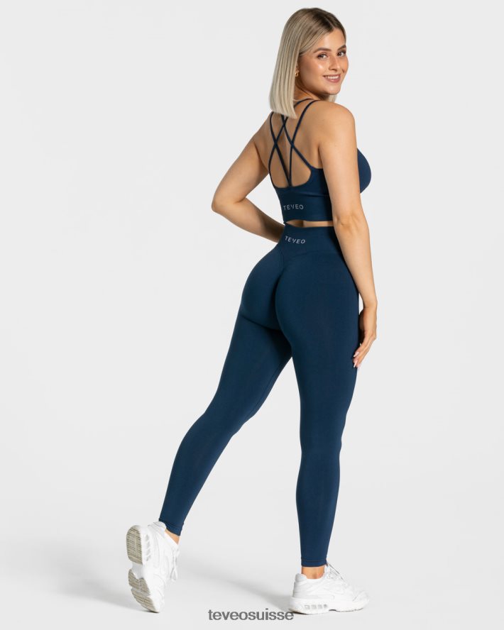 vêtements femmes TEVEO 40204P104 leggings froissés tendance bleu foncé