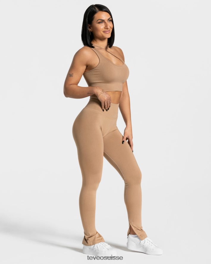 vêtements femmes TEVEO 40204P136 leggings fendus impertinents beige