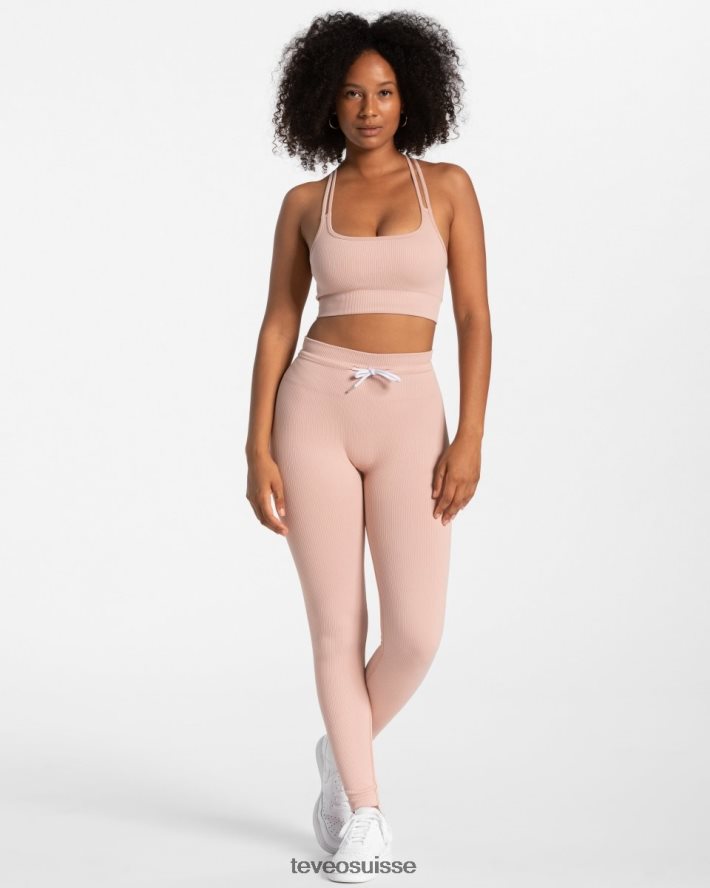 vêtements femmes TEVEO 40204P140 legging côtelé vieux rose