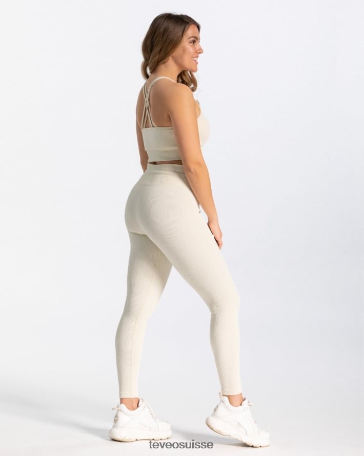 vêtements femmes TEVEO 40204P141 legging côtelé Ivoire
