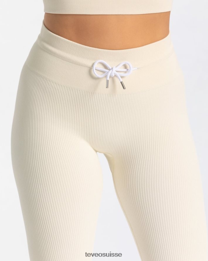 vêtements femmes TEVEO 40204P141 legging côtelé Ivoire