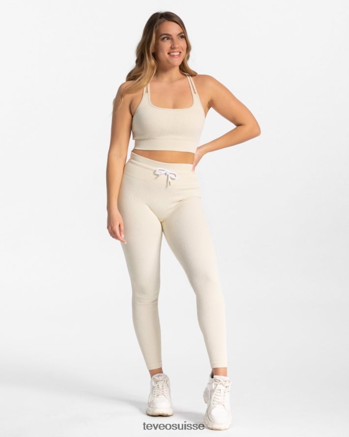 vêtements femmes TEVEO 40204P141 legging côtelé Ivoire