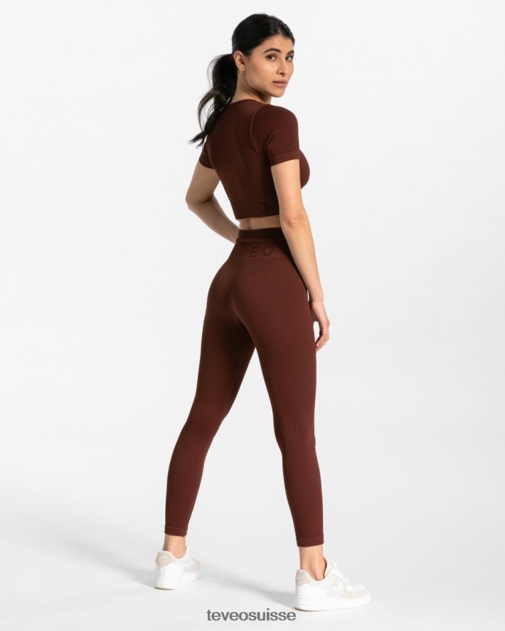 vêtements femmes TEVEO 40204P142 legging côtelé acajou