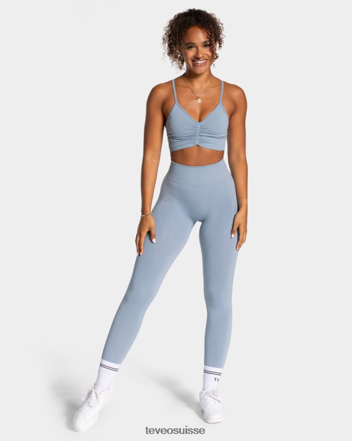 vêtements femmes TEVEO 40204P161 leggings froissés focus bleu acier