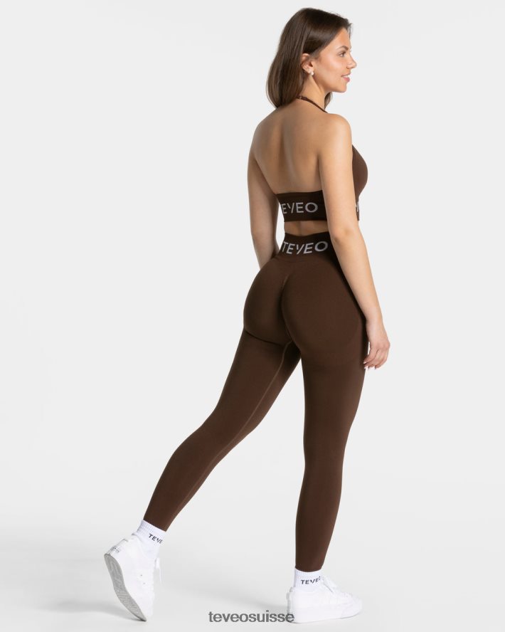 vêtements femmes TEVEO 40204P61 legging froissé emblématique marron foncé