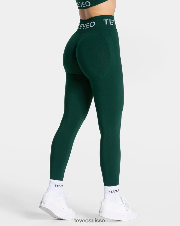 vêtements femmes TEVEO 40204P63 legging froissé emblématique vert foncé
