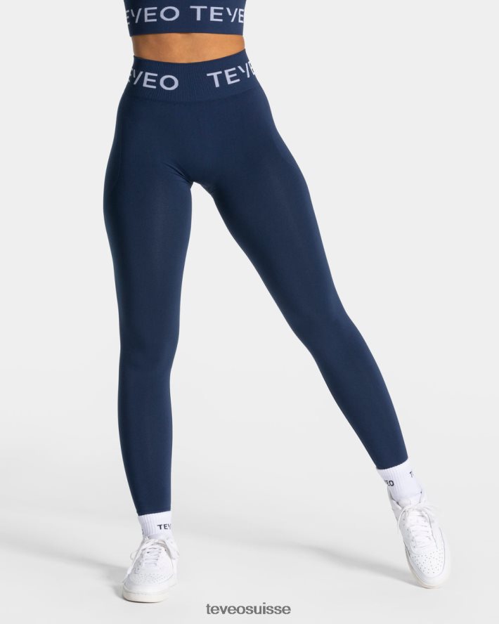 vêtements femmes TEVEO 40204P64 legging froissé emblématique bleu foncé