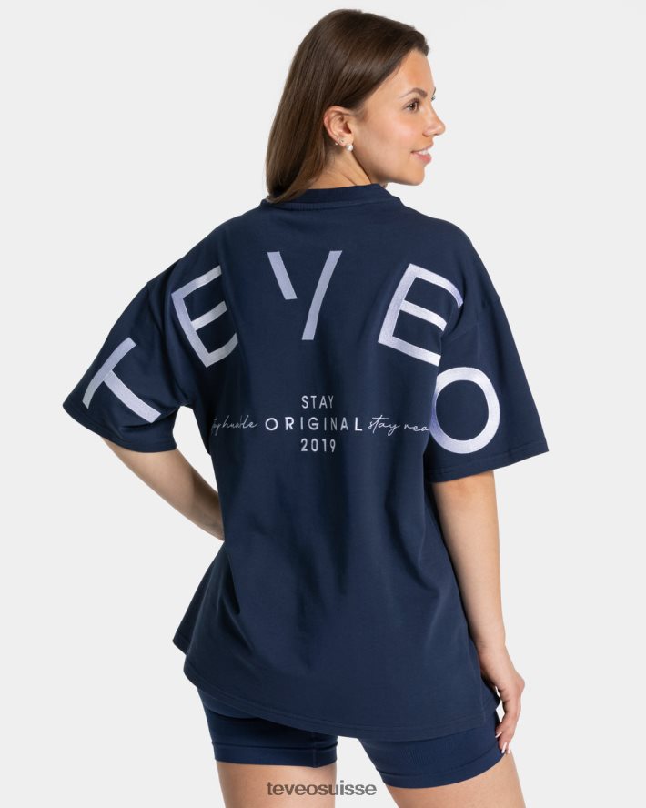 vêtements femmes TEVEO 40204P463 t-shirt oversize emblématique bleu foncé