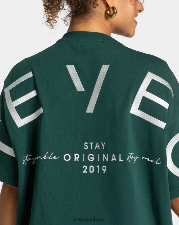 vêtements femmes TEVEO 40204P465 t-shirt oversize emblématique vert foncé