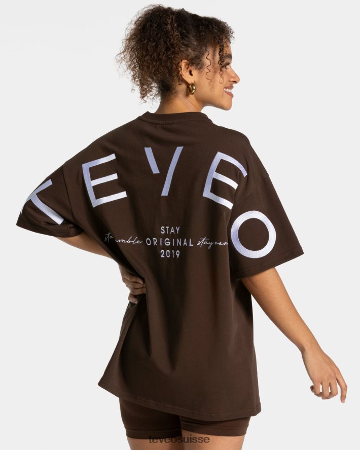 vêtements femmes TEVEO 40204P466 t-shirt oversize emblématique marron foncé