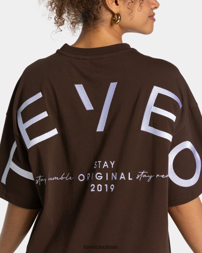 vêtements femmes TEVEO 40204P466 t-shirt oversize emblématique marron foncé