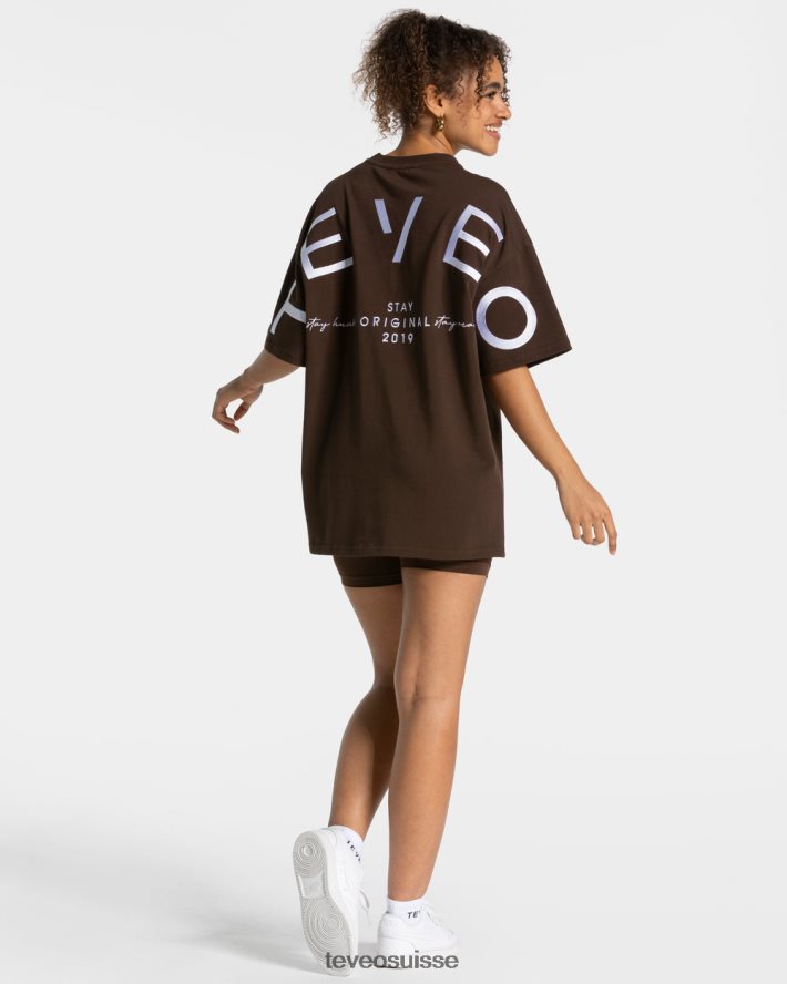 vêtements femmes TEVEO 40204P466 t-shirt oversize emblématique marron foncé