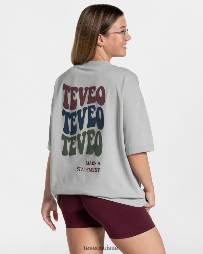 vêtements femmes TEVEO 40204P473 t-shirt oversize bonbons gris clair