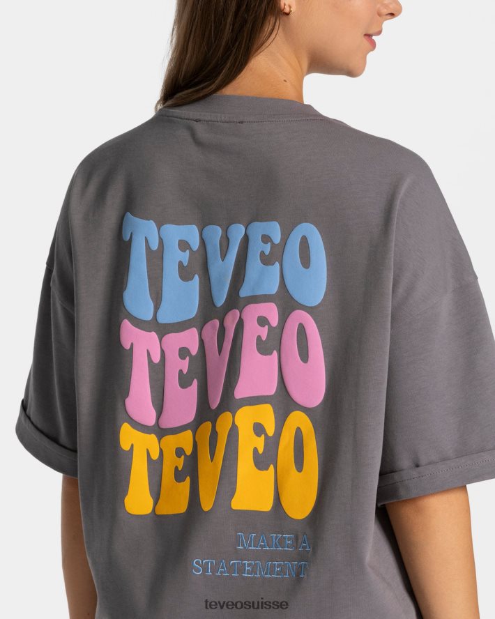vêtements femmes TEVEO 40204P475 t-shirt oversize bonbons graphite